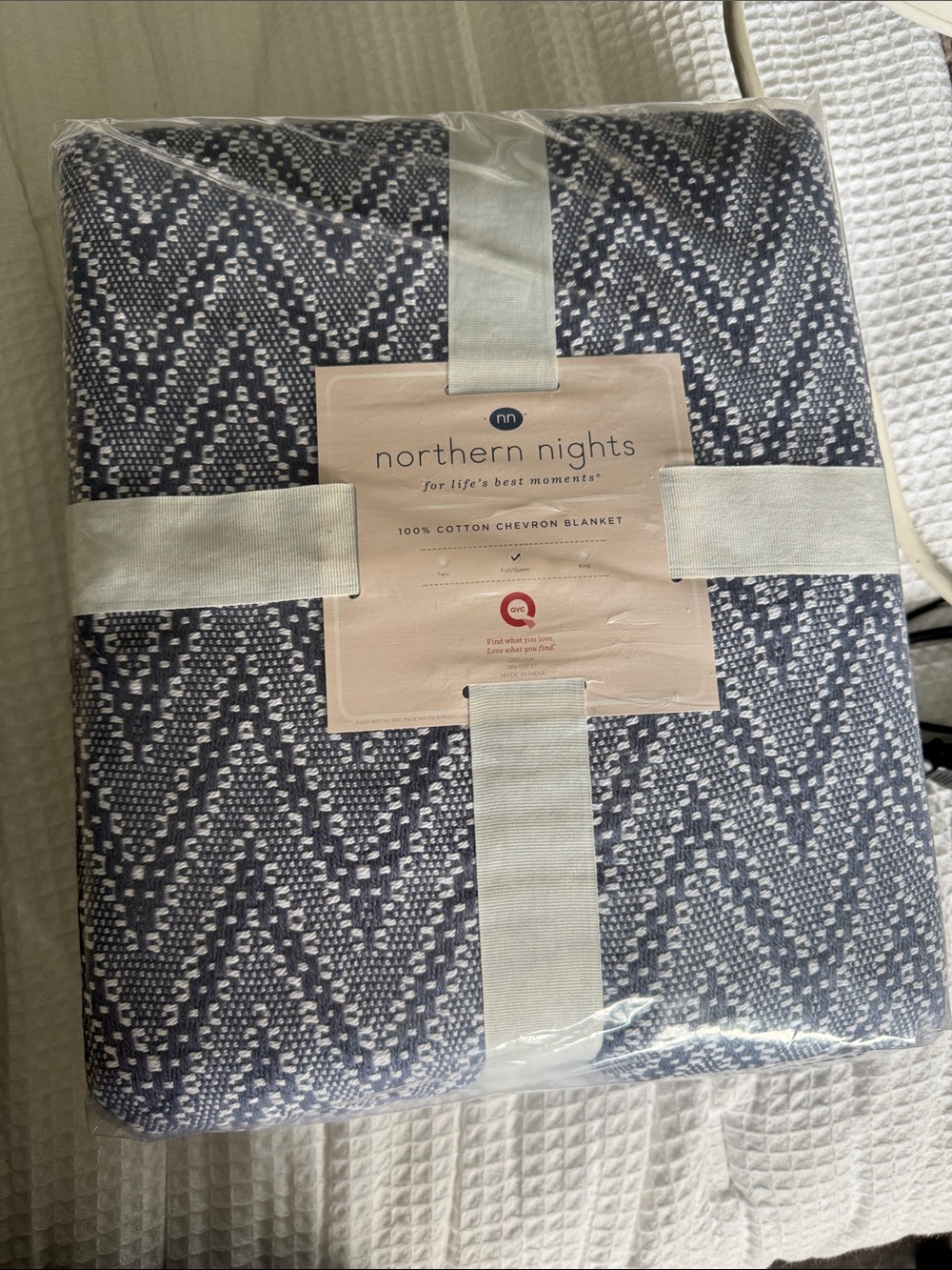 QVC Northern Nights Chevron Cotton Blanket - Blue & White